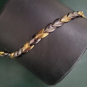 VTG Monet Bracelet Gold Tone and Gun Metal Gray with‎ Safety Chain 60's